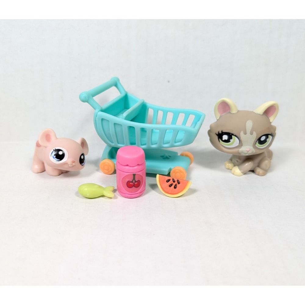 Authentic Littlest Pet Shop Spring"Pets #1370 1371 Cat Mouse Accessories